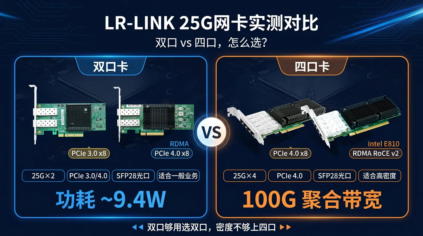 LR-LINK 25G双口和四口网卡实测对比